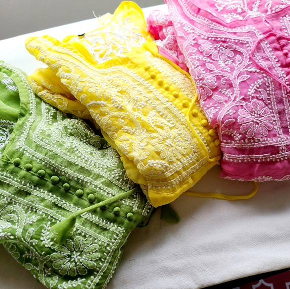 8️⃣2️⃣New boutique Pink,yellow chikankari maxi dress - Picture 5 of 12